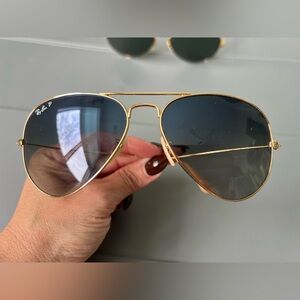 Ray-Ban Gold Frame Sunglasses with Navy Ombré Lenses